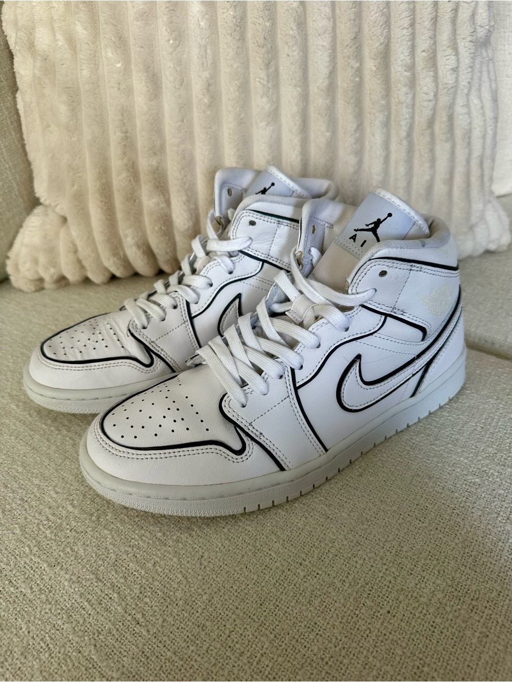 Jordan White High-Top Sneakers with Black Piping